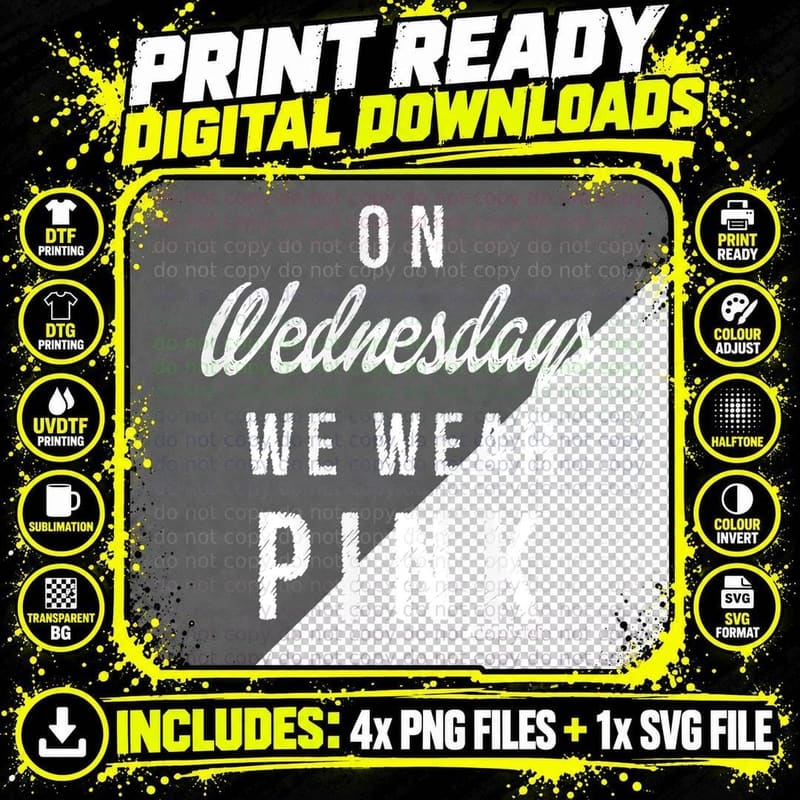 Mean Girls on Wednesdays We Pink Marker Text Png SVG Digital Bundle