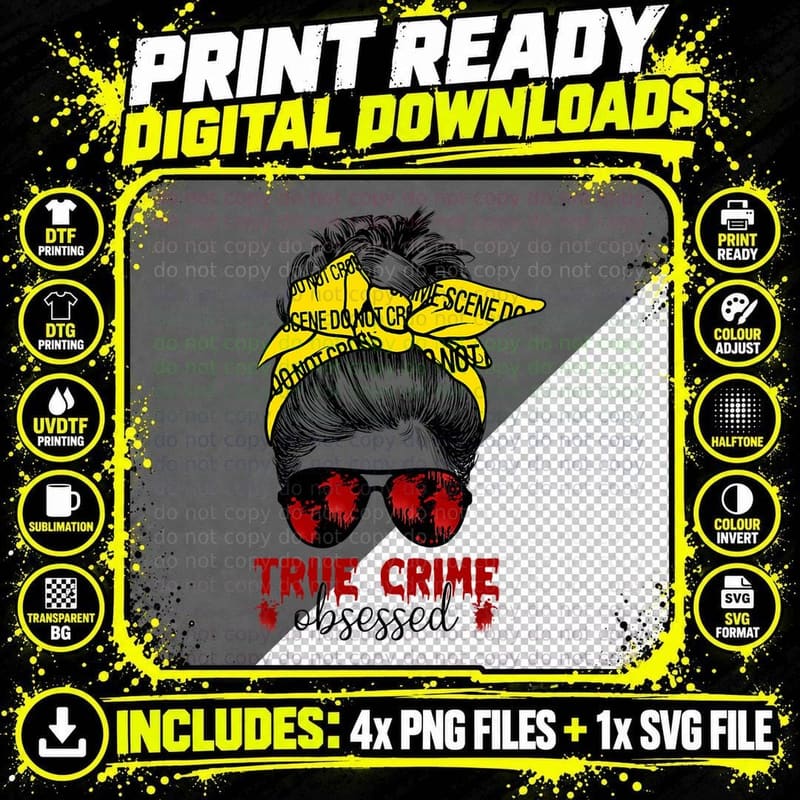 Messy Hair Bun Women True Crime Obsessed Junkie Serial Png SVG Digital Bundle
