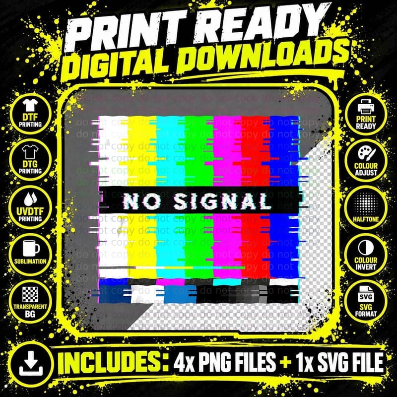 No Signal Television off Air Glitch Art Vaporwave Png SVG Digital Bundle