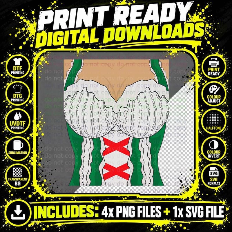 Oktoberfest Bavarian Dirndl Dress with Cleavage T-Shirt Png SVG Digital Bundle