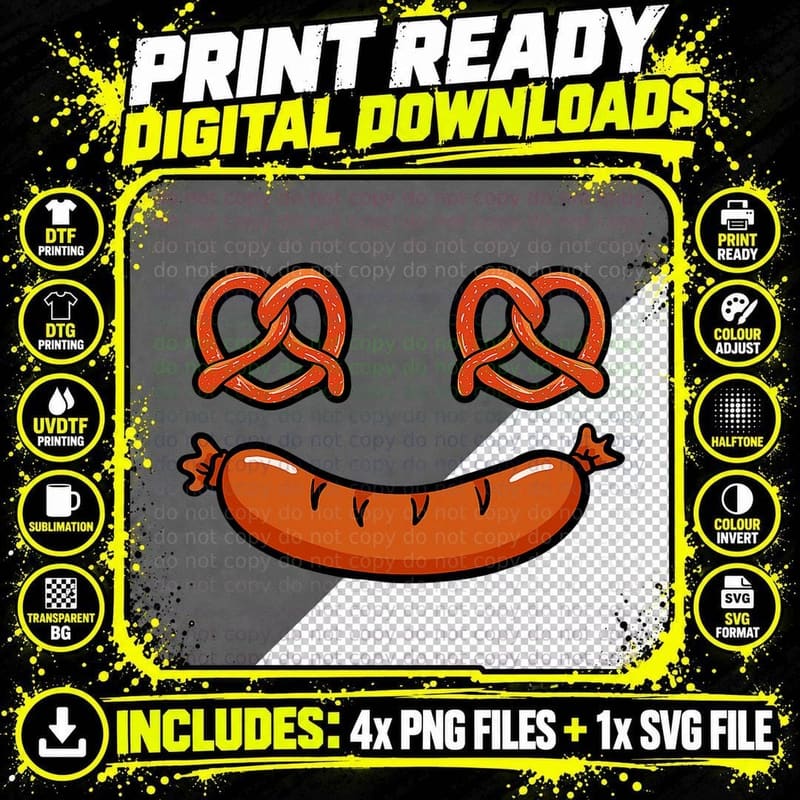 Oktoberfest German Celebration Pretzel Sausage Gift Png SVG Digital Bundle