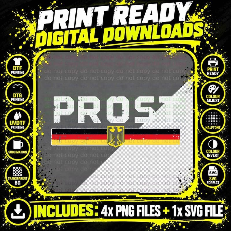 Prost German Flag Crest Eagle Bavarian Oktoberfest Men Png SVG Digital Bundle