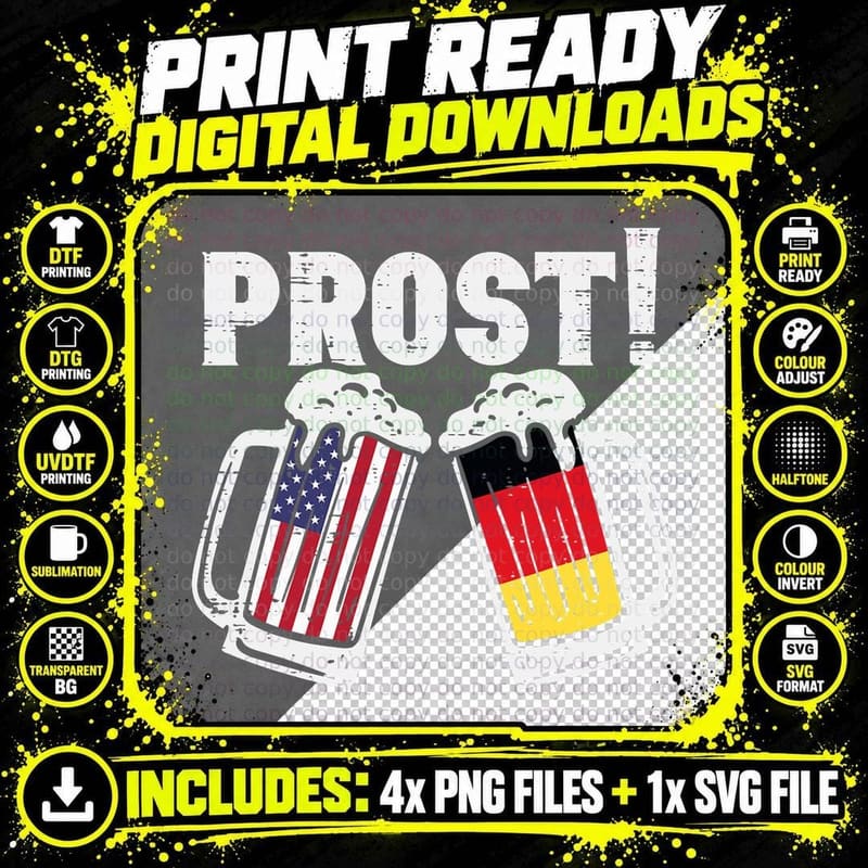 Prost US and German Flag Bavarian Oktoberfest Men Women Png SVG Digital Bundle