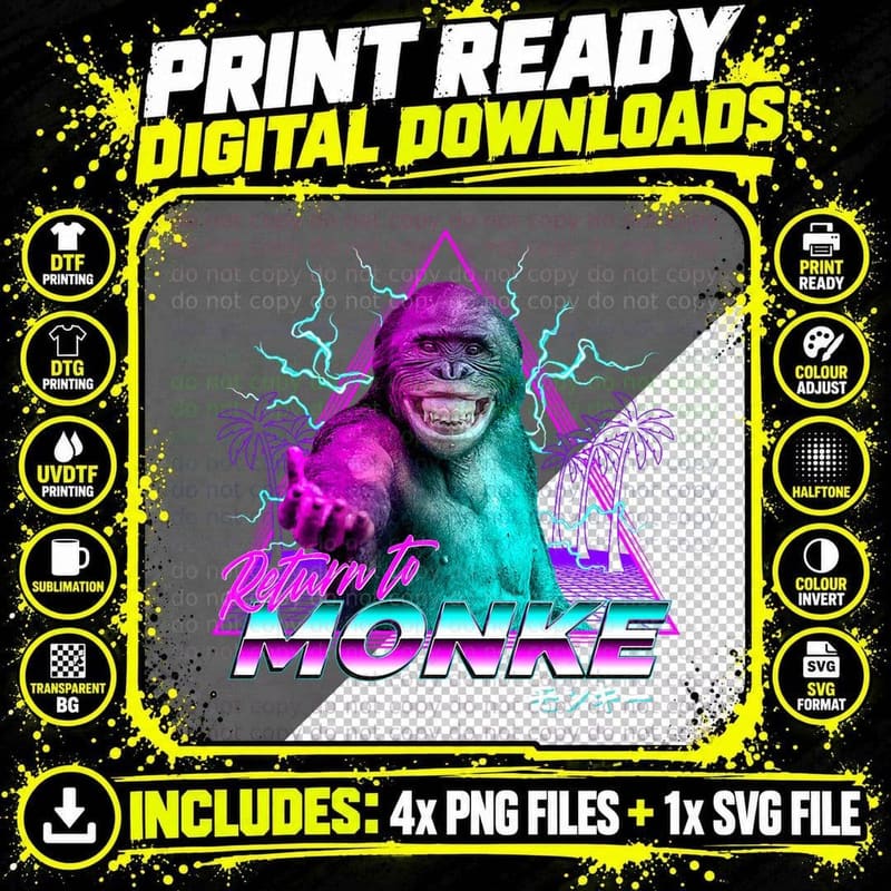 Return to Monke Become Ungovernable Vaporwave Streetwear Png SVG Digital Bundle