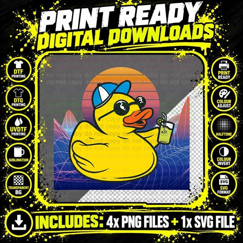 Rubber Duck Cool Rubber Duck Vaporwave Space Rubber Png SVG Digital Bundle