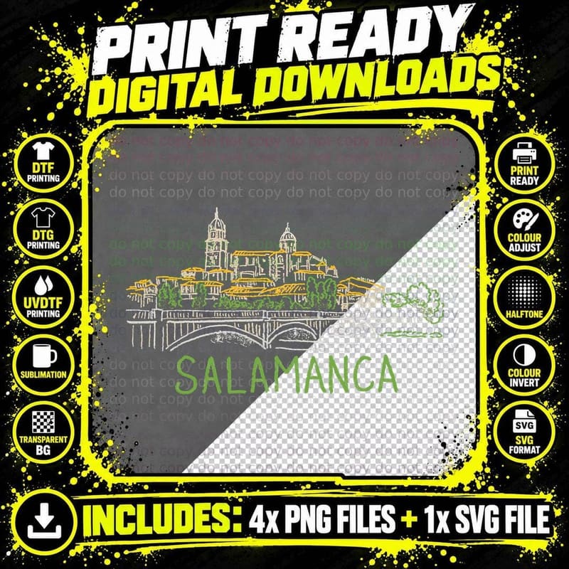 Salamanca Spain Unique Hand Drawn Art Gift Men Women Png SVG Digital Bundle