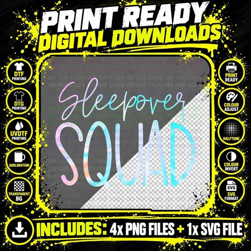Sleepover Squad Slumber Party Crew Pajama BFF Bestie Tie Png SVG Digital Bundle