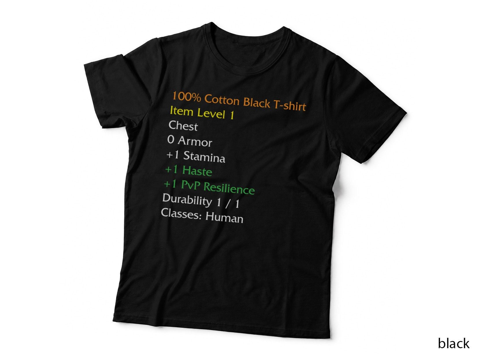 100% Cotton Black T-Shirt, Haste & PV, Item Level 1