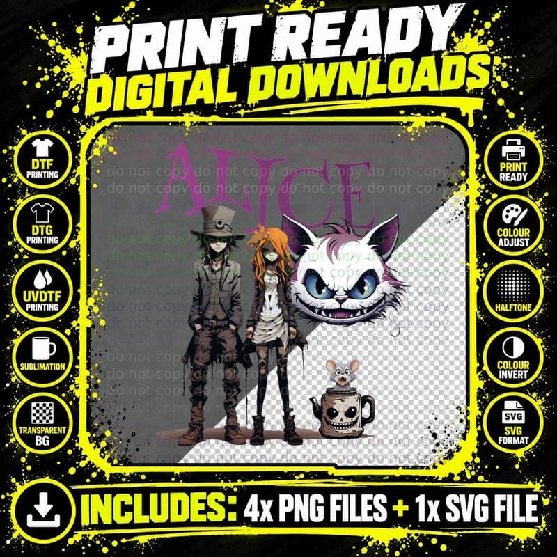 Alice in Nightmare Land. Alice in Wonderland. T-Shirt Png SVG Digital Bundle