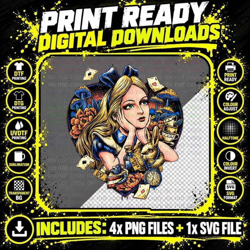 Alice in Wonderland T-Shirt, Fantasy Art Png SVG Digital Bundle