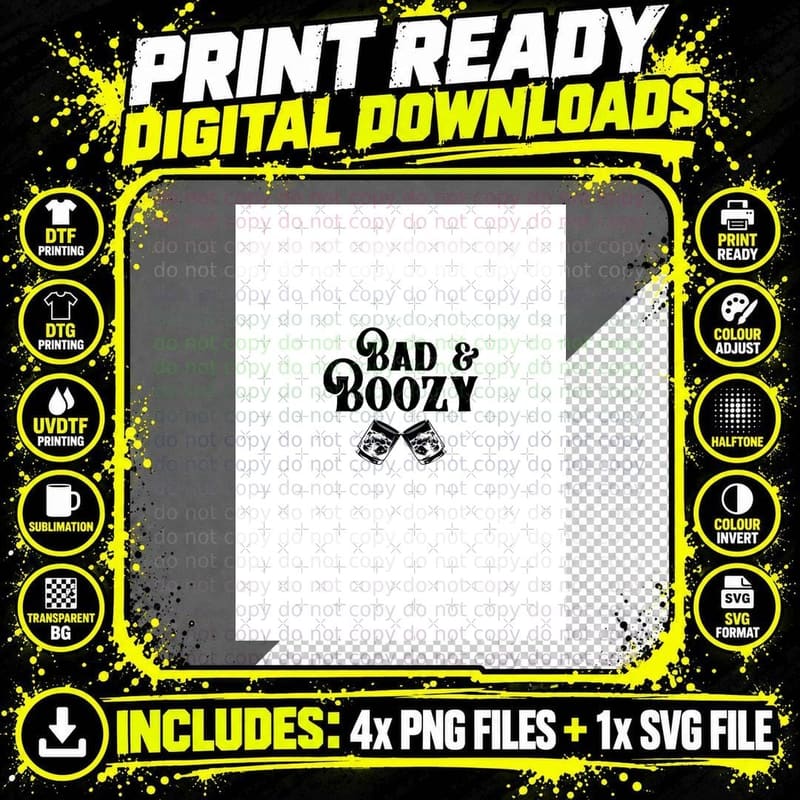 Bad and Boozy Graphic T-Shirt Png SVG Digital Bundle