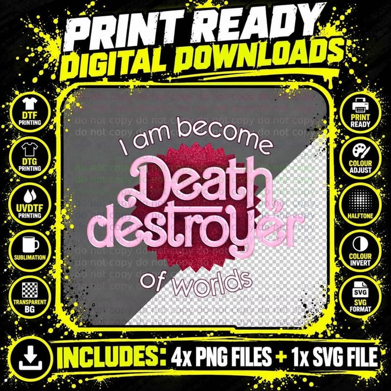 Barbenheimer I Am Become Death, Destroyer of Worlds Png SVG Digital Bundle