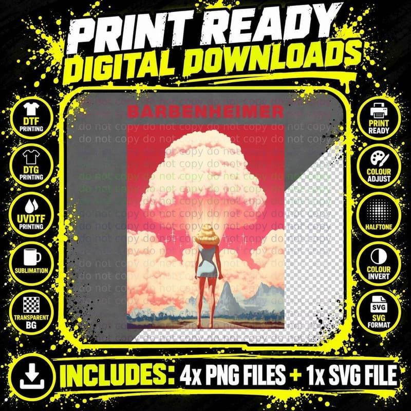 Barbenheimer T-Shirt, Futuristic Art Print Png SVG Digital Bundle
