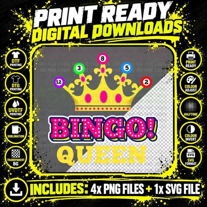Bingo Queen Bingo Player T-Shirt Png SVG Digital Bundle