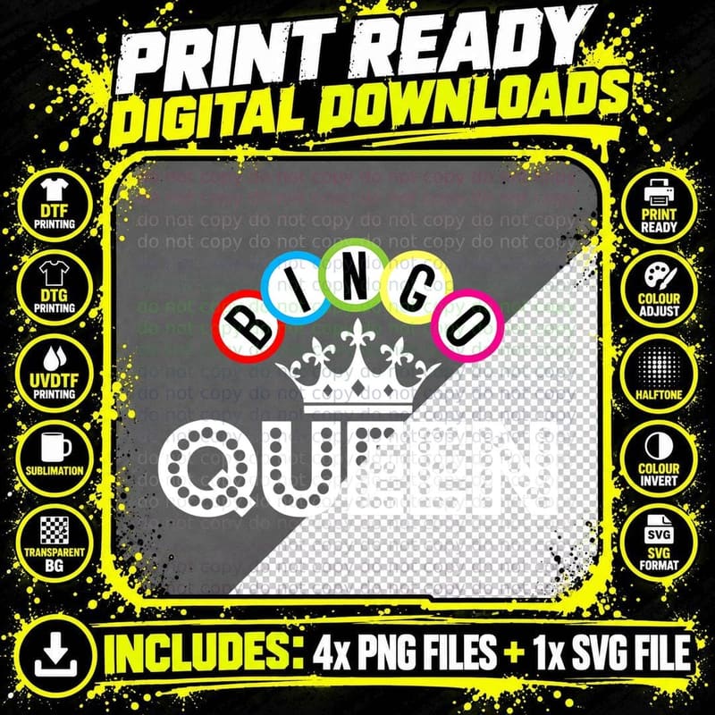 Bingo Queen Crown Bingo Balls Gift T-Shirt Png SVG Digital Bundle