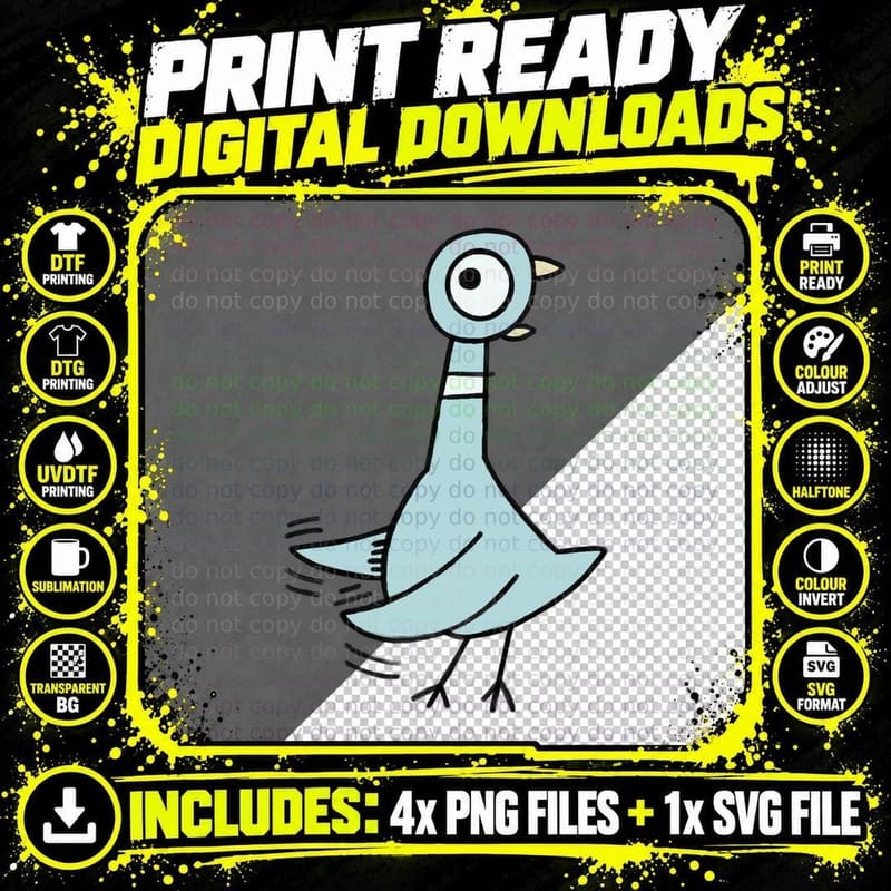 Don't Let the Pigeon So Excited Fan Art T-Shirt Png SVG Digital Bundle