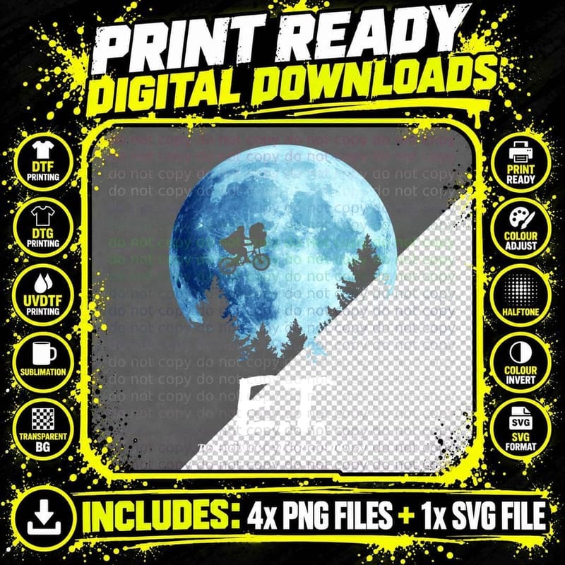 ET the Extra-Terrestrial the Moon T-Shirt Png SVG Digital Bundle