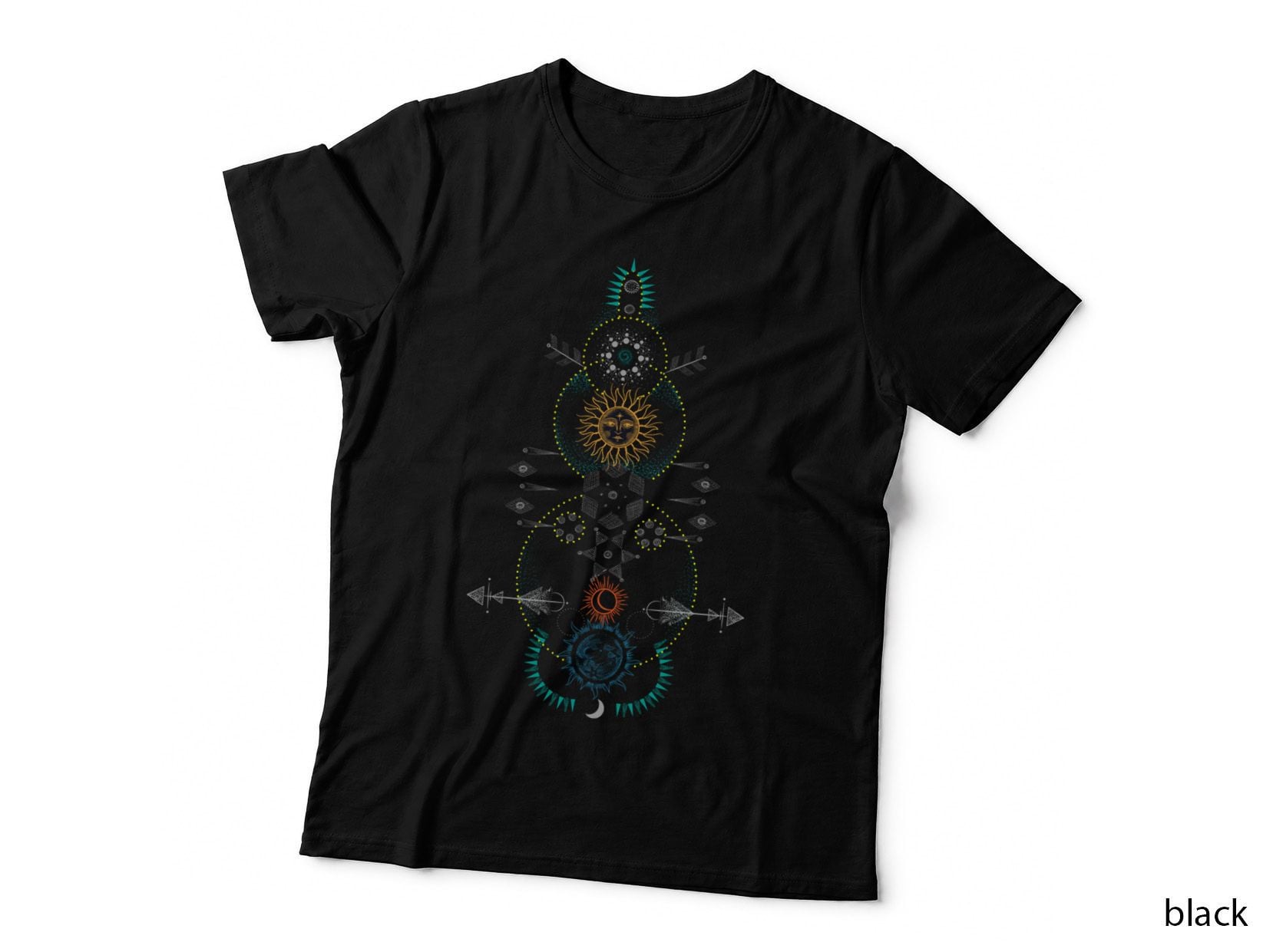 Earth Sun and Moon Sacred Geometry T-Shirt