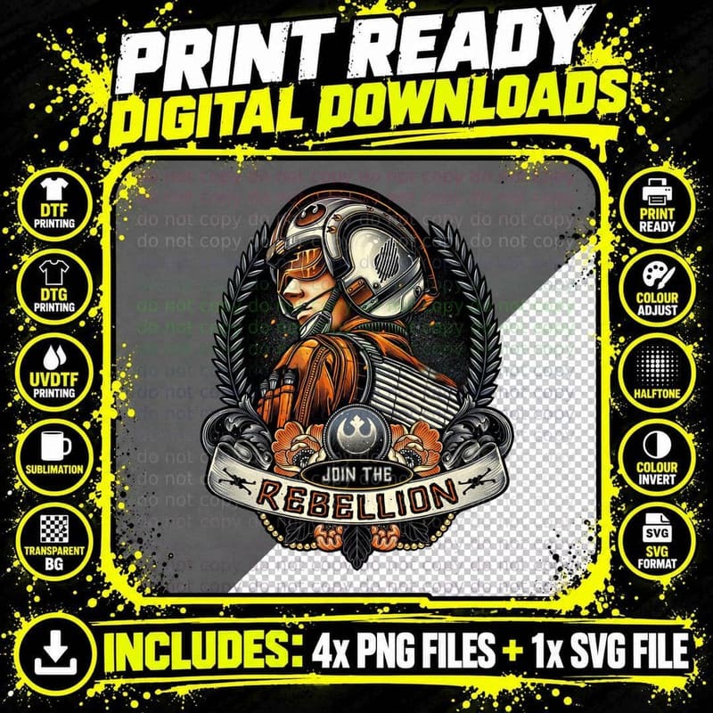 Join the Rebellion, Rebel, Luke Skywalker Png SVG Digital Bundle