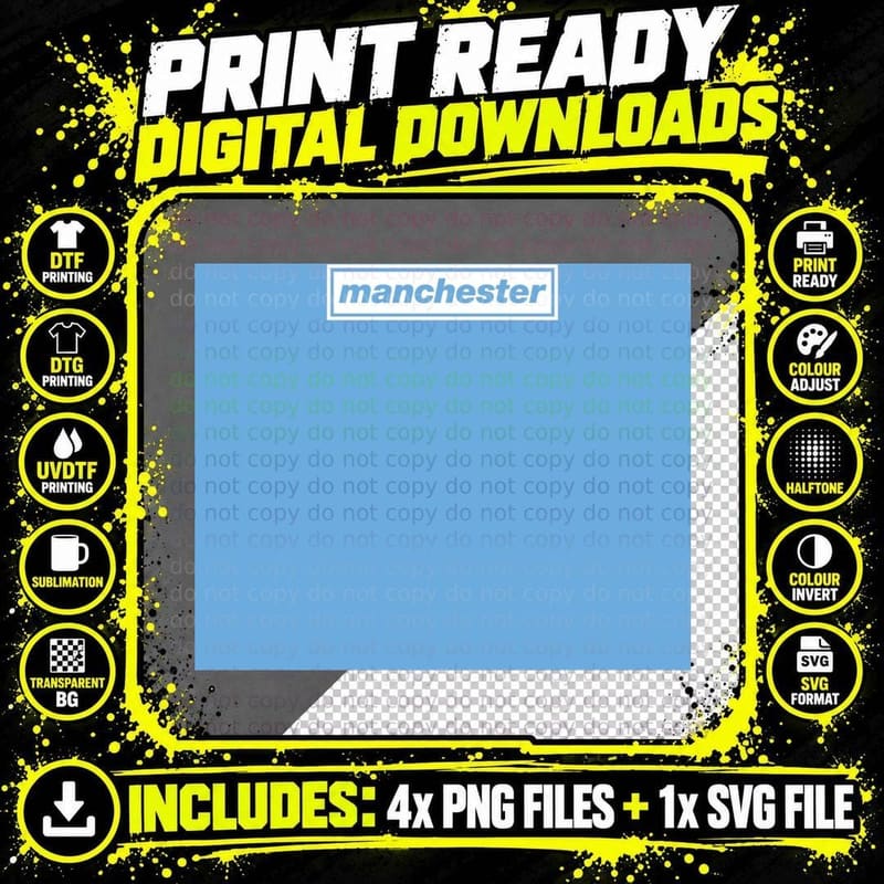 Manchester' Oasis Inspired White Design Graphic T-Shirt Png SVG Digital Bundle