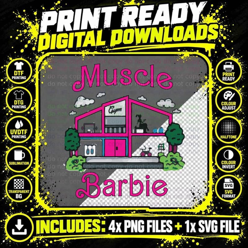 Muscle Pink Doll Aesthetic Essential T-Shirt Png SVG Digital Bundle