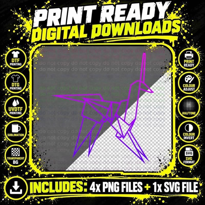 Origami Crane T-Shirt, Geometric Art Print Png SVG Digital Bundle