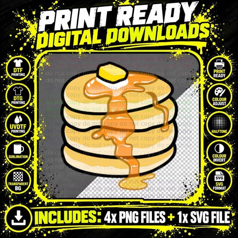Pancakes on Black Background T-Shirt Png SVG Digital Bundle