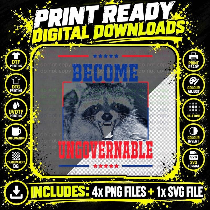 Raccoon T-Shirt, Political Statement, Patriotic Png SVG Digital Bundle