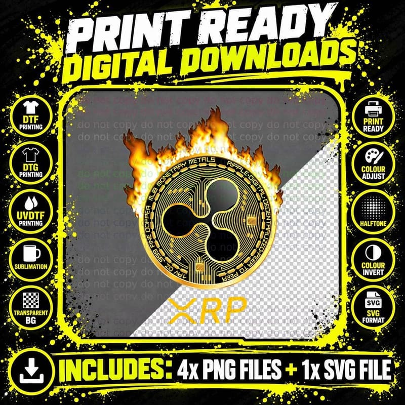 Ripple XRP Shirt New Logo Crypto Currency Coin Fire Png SVG Digital Bundle