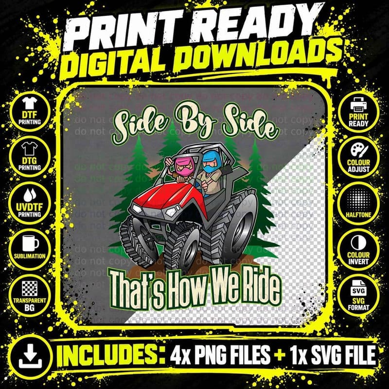 Side by Side ATV Four Wheeler off Road Riding T-Shirt Png SVG Digital Bundle