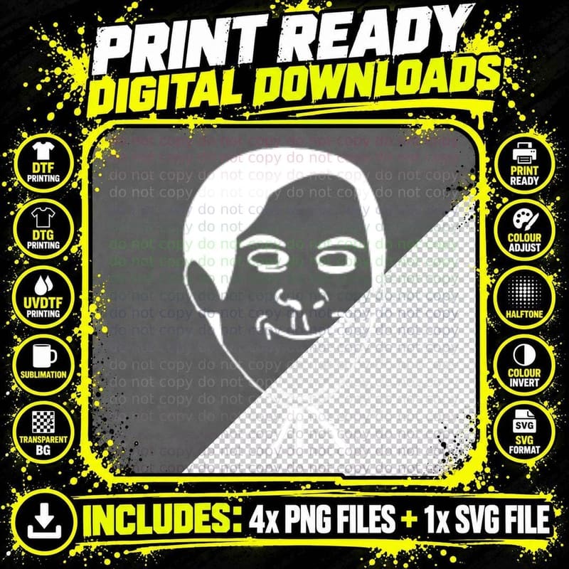 Smiling Face T-Shirt, Comic Expression, Fun Art Print Png SVG Digital Bundle