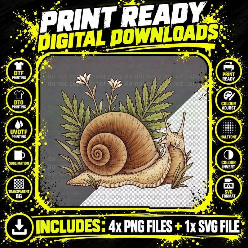 Snail with Plants T-Shirt Png SVG Digital Bundle