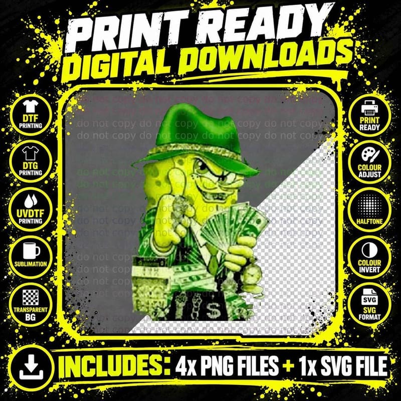 Spongebob Squarepants T-Shirt, Gangster Style Png SVG Digital Bundle