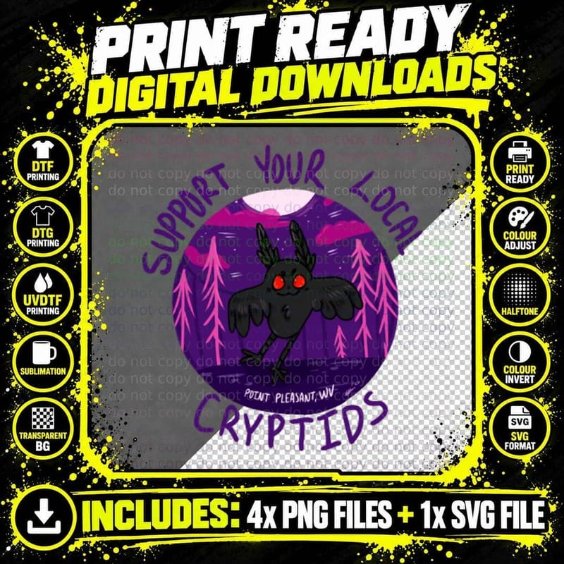 Support Your Local Cryptids- Mothman T-Shirt Png SVG Digital Bundle