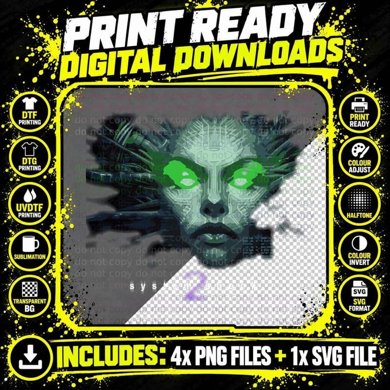 System Shock 2 Shodan Logo Custom T-Shirt Png SVG Digital Bundle