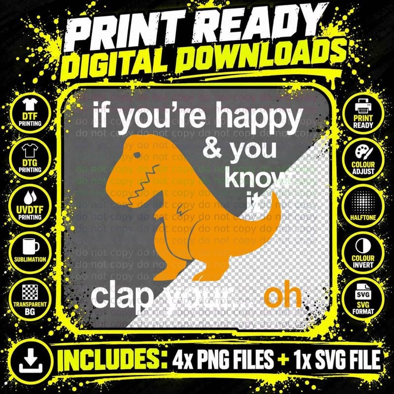 T-Rex Clap Your Hands T-Shirt Png SVG Digital Bundle