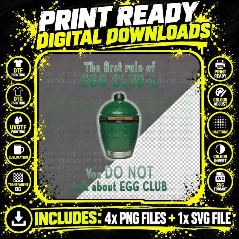 The First Rule of Egg Club Big Green Egg T-Shirt Png SVG Digital Bundle