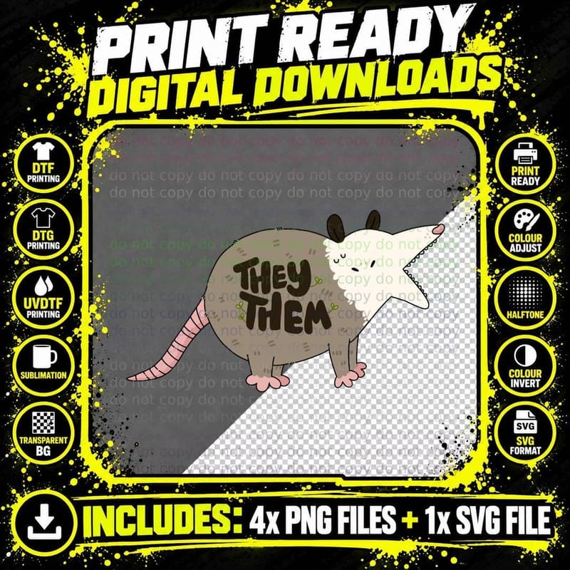 Theythem Opossum Pronouns T-Shirt Png SVG Digital Bundle