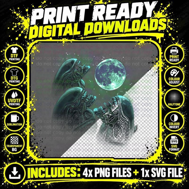 Three Xenomorph Moon T-Shirt Png SVG Digital Bundle