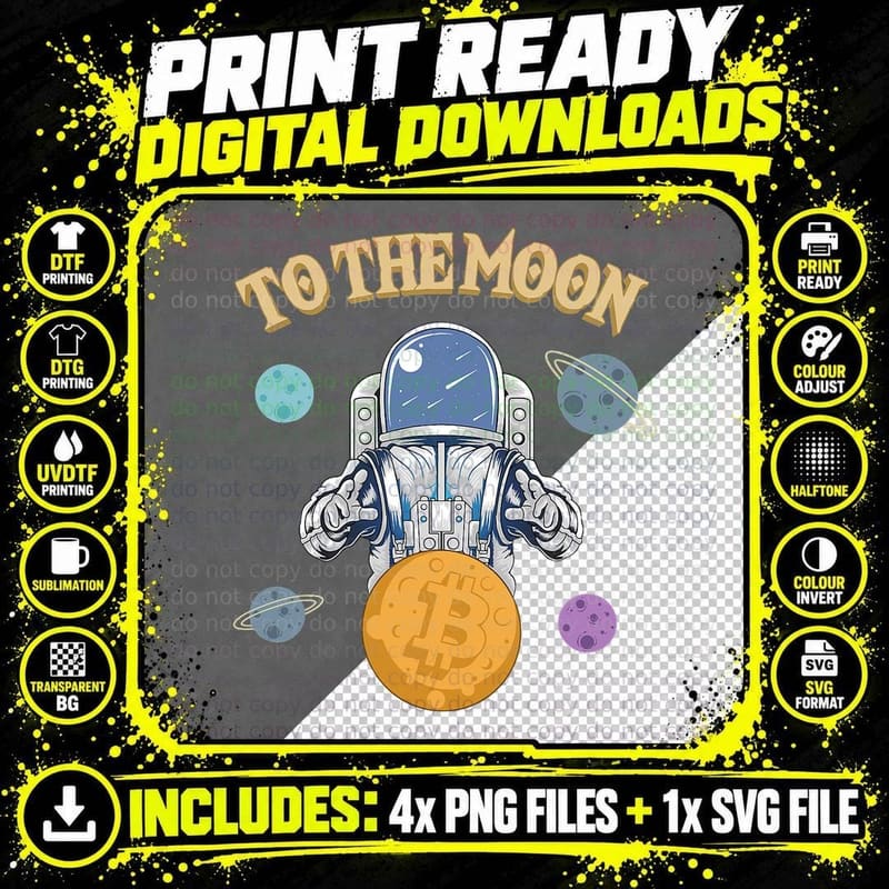 To the Moon Crypto Cryptocurrency Blockchains Bitcoin Png SVG Digital Bundle