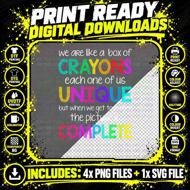 We Are Like a Box of Crayons T-Shirt Png SVG Digital Bundle