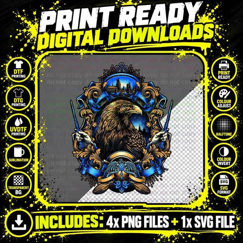 Wizard Eagle T-Shirt, Fantasy Wizardry, Trending Print Png SVG Digital Bundle