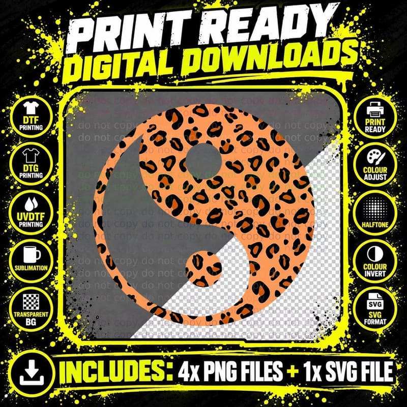 Yin and Yang Leopard Print T-Shirt Png SVG Digital Bundle