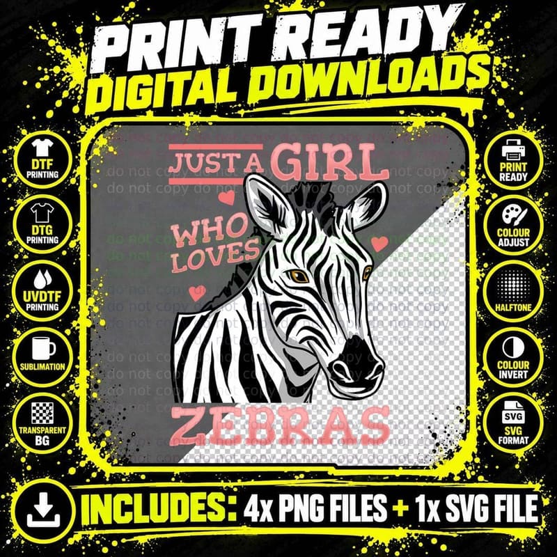 Zebra Just a Girl T-Shirt Png SVG Digital Bundle