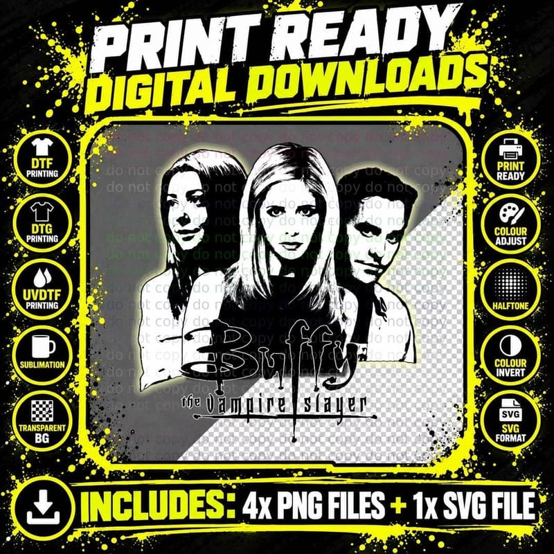 A Trio of Scoobies (Willow, Buffy & Xander) T-Shirt Png SVG Digital Bundle