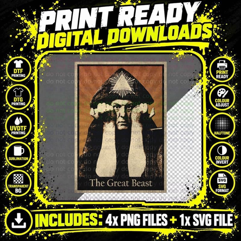 Aleister Crowley the Great Beast T-Shirt Png SVG Digital Bundle