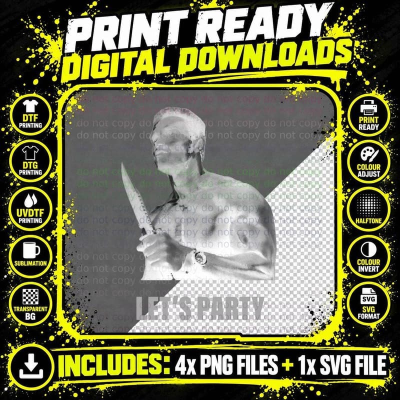 Arnold Schwarzenegger - Commando - Let's Party T-Shirt Png SVG Digital Bundle