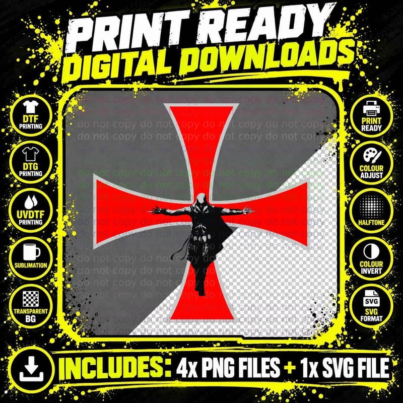 Assassin's Creed - Templar Cross T-Shirt Png SVG Digital Bundle
