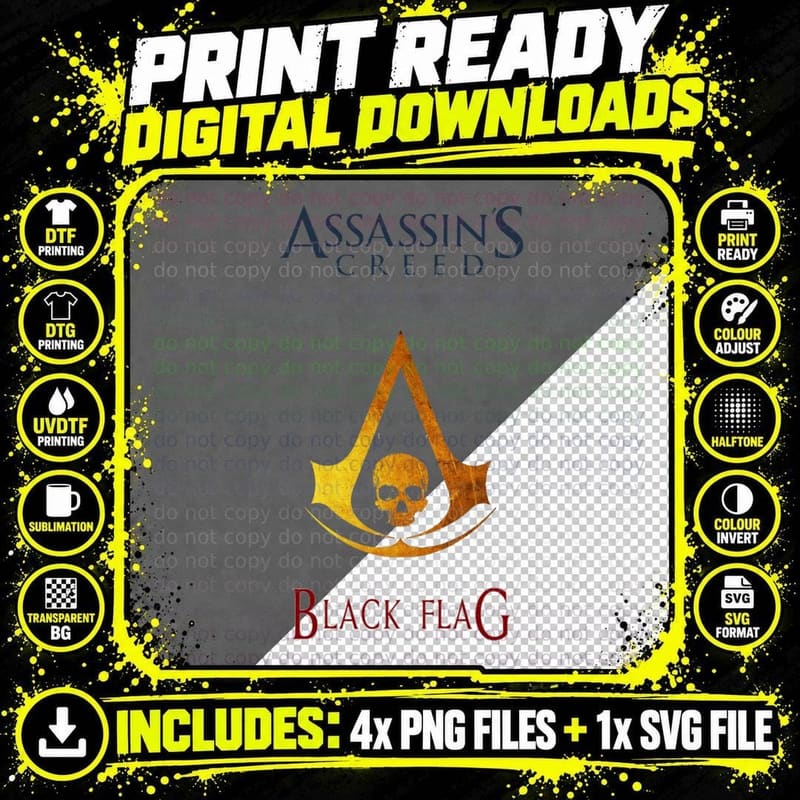 Assassin's Creed Black Flag T-Shirt Png SVG Digital Bundle