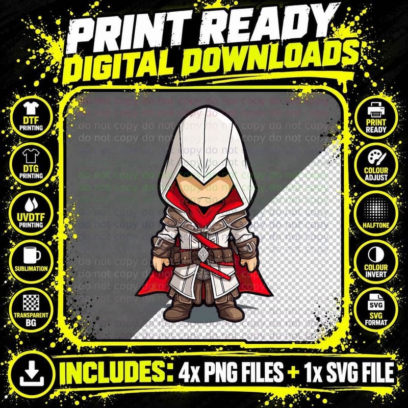 Assassins Creed Chibi 1 T-Shirt Png SVG Digital Bundle